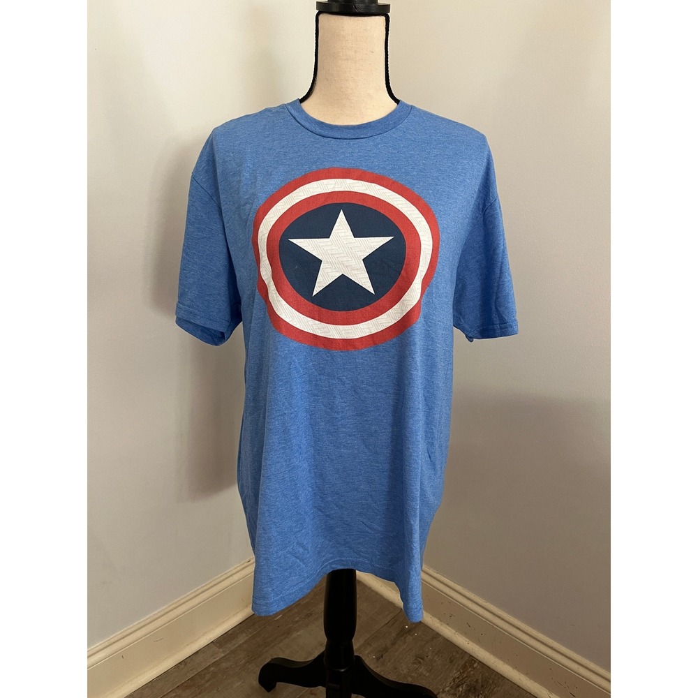 Marvel Captain America Shield Graphic Tee sz Large Blue Casual Geek Chic Cosplay